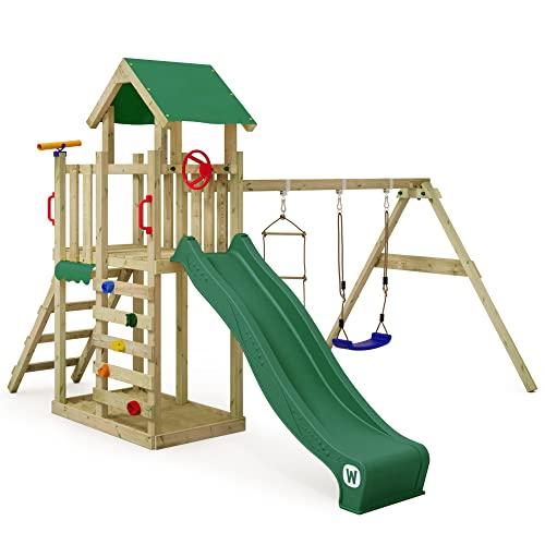 Wickey Torre da arrampicata MultiFlyer Light, altalena e scivolo, torre da arrampicata per bambini all'aperto con sandbox, scala e accessori da gioco per il giardino - verde
