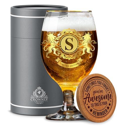 CROWNLY CRYSTAL® Bicchiere Birra Personalizzato - Regalo Anniversario Per Lui, Compleanno, Natale - Idee Originali Per Amiche (S)