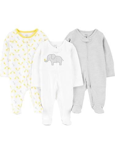 Simple Joys by Carter's 3-Pack Neutral Sleep And Play Dormienti per Neonati e Bambini, Bianco Elefante/Grigio Chiaro Mini Righe/Giraffe, 0-3 Mesi (Pacco da 3) Unisex-Bimbi