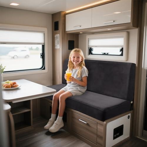 UNBBRRL Elasticizzati Copridivano Camper Velluto, Copri Dinette Camper Set (2pcs), RV Panca/auto/caravan/cuscino Divano Copertura Con 4 Cinghie (grigio scuro,Rettangolo-L)