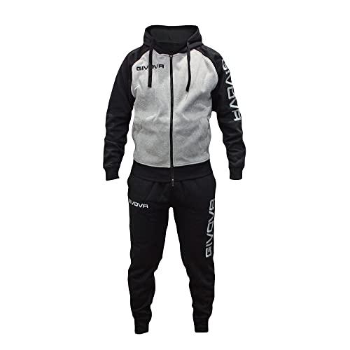 Perseo Sport Tuta Uomo Cotone Felpato Cappuccio Modello PSLF33 (IT, Testo, L, Regular, Regular, Grigio/Nero)