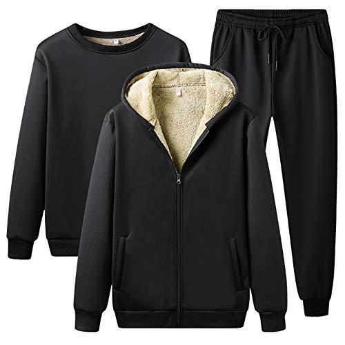 Jamron Uomo Taglie Forti 3 Pezzi Invernale Tuta da Ginnastica in Pile Tuta Sportiva da Jogging Nero 6XL
