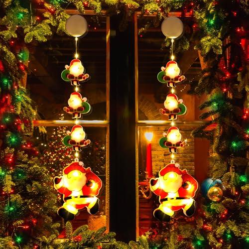 BrizLabs Luci di Natale Finestra, 2 Pezzi Interno Lampada da Decorazioni Natalizie per Finestre Batteria Luce di Babbo Natale a Ventosa Timer LED Lucine per Casa Giardino Porta Albero Festive Feste