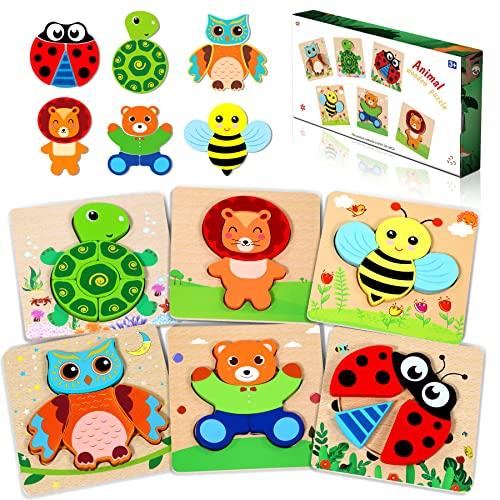 Lenbest 6 Pezzi Puzzle Legno - Giochi Montessori Educativi per Bambini 1-3 Anni - Set Giocattoli per Bambino e Bambina - Regalo di Natale o Compleanno
