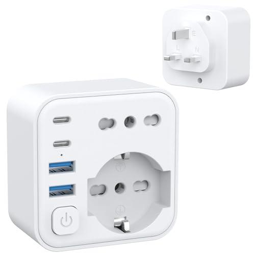 Aochxin Adattatore Presa Inglese, 6 in 1 Adattatore Inglese Italiano con 4 USB, per Regno Unito, lrlanda, Malesia, Singapore, Hong Kong, Adattatore Prese Inglese 3680W, Spina da Viaggio (Tipo G)