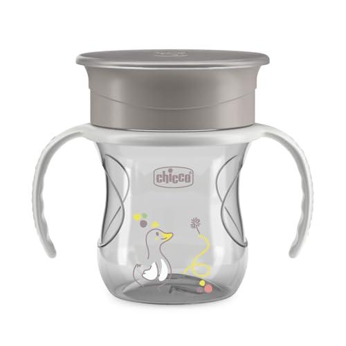 Chicco Perfect Cup Primo Bicchiere per Bambini 200 ml, 1 Tazza Biberon 12+ Mesi per Imparare a Bere, con Membrana in Silicone a 360° e Manici Rimovibili, senza BPA, Grigio