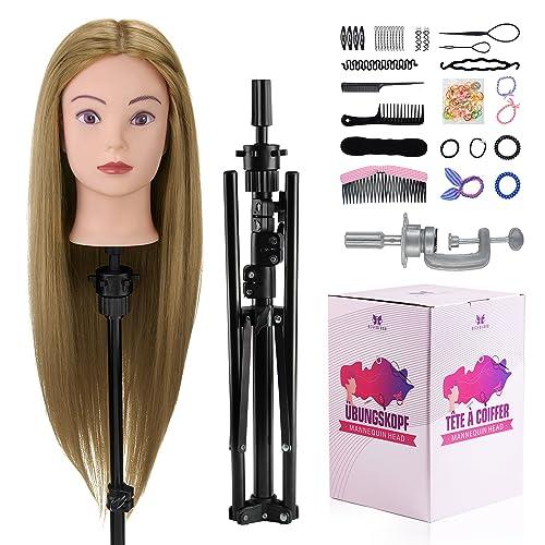 Teste per Acconciature con Supporto, 71cm Testa per Parrucchieri Capelli Veri 60%, Testa Manichino Bambola per il Salone con Supporto+ Accessori per Capelli Set (Bionda)