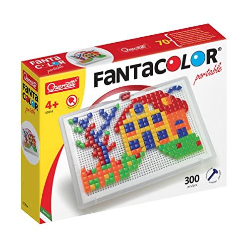 Quercetti 0954 – Gioco a mosaico, Fanta Color, portatile, piccolo, 300 puntine in 2 forme (triangolari e quadrate)