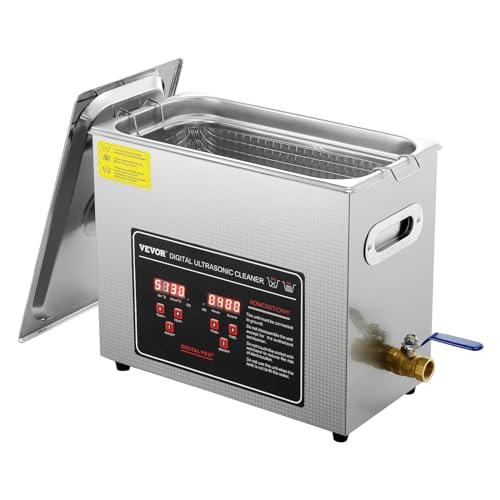 VEVOR Pulitore a Ultrasuoni Display Digitale in Acciaio Inossidabile Capienza 6 Litri con Riscaldamento Tempo Temperatura Regolabile, Dispositivo di Pulizia a Ultrasuoni per Gioielli Occhiali Orologi