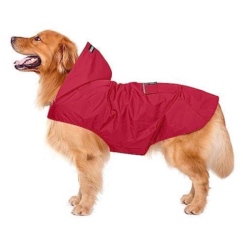 Zellar Impermeabile per Cani con Cappuccio e Foro per Colletto e Strisce Riflettenti protettive, Impermeabile Ultraleggero e Impermeabile 100% Impermeabile Cani di Taglia Media Large rosso