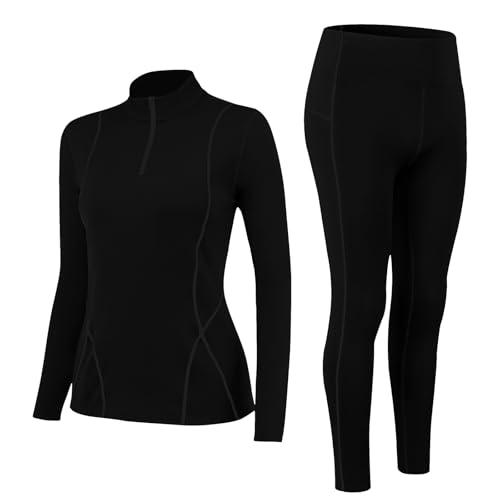 Fengzio Intimo Termico Donna Invernale, Maglia Termica Donna Funzionale Pantaloni e Maglia con Cerniera, Tuta Termica Donna Set per Sci Corsa Palestra