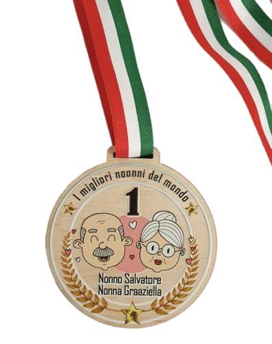 Medaglia Personalizzata per il Papà Migliore, con Nastro Tricolore Italiano, idea Regalo personalizzata festa del papà babbo - varianti legno inciso o vetro acrilico a colori