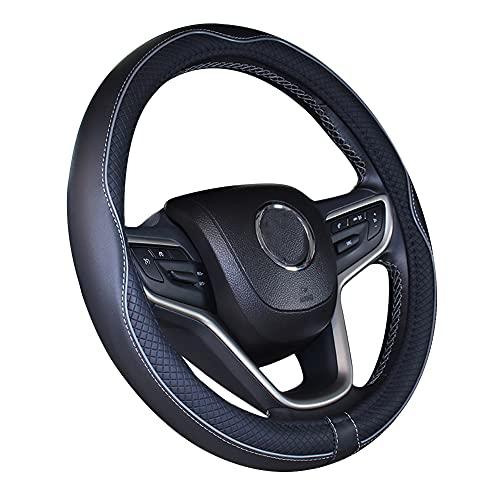 Coprivolante per auto in pelle microfibra 38 cm per la maggior parte delle auto (Nero grigio)