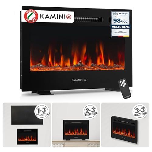 KAMINIO Camino elettrico MARLON - Caminetto elettrico 3-in-1 con riscaldamento, effetto fiamma 3D, 12 colori di fiamma, telecomando (24 pollici)