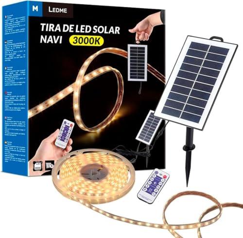 M Ledme - Striscia LED solare esterna giardino 5 metri con telecomando, IP68 sommergibile, 300 LED, luce LED bianco caldo, con kit di installazione per piastra solare, per giardino, casa, decorativa