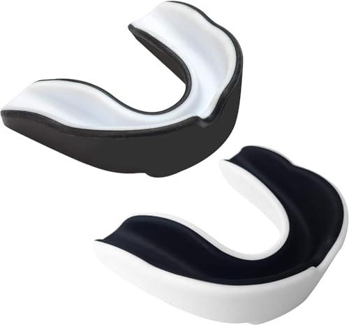 Paradenti, paradenti da boxe, paradenti sportivo per adulti per boxe, MMA, arti marziali, hockey, calcio, 2 pezzi, bianco e nero