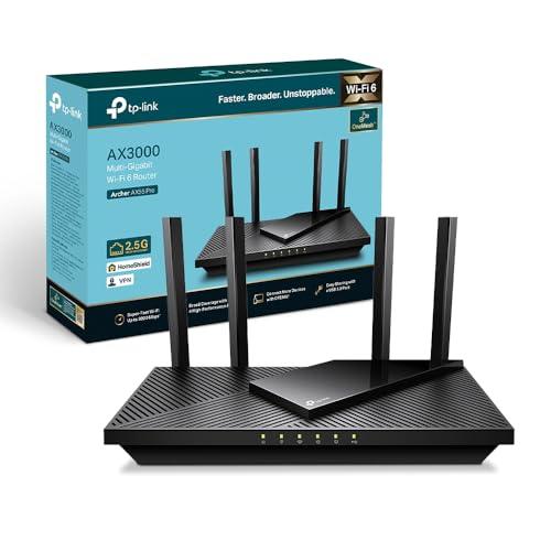 TP-Link Archer AX55 Pro Router AX3000Mbps Wi-Fi 6, 2.5G Porta WAN/LAN, Larghezza di Banda 160MHz, Porta USB 3.0, Streaming 8K, Ampia Copertura, Client e Server VPN, TP-Link HomeShield, MU-MIMO, OFDMA