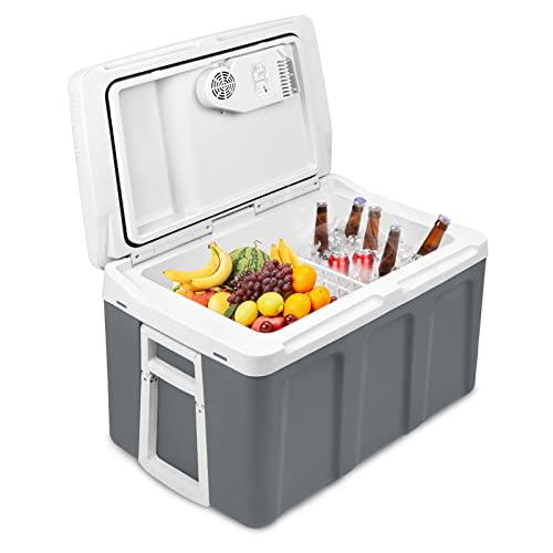 UISEBRT Frigorifero portatile da 48 litri con ruote, 12 V 220 V, frigo elettrico termico con funzione di mantenimento del freddo e del caldo, con modalità ECO per auto, barca, campeggio, grigio