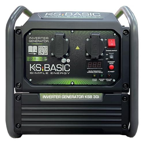 K&S Basic 30i Generatore inverter 2800 W, massimo 3000 W, generatore compatto di emergenza a benzina, onda sinusoidale pura, generatore di corrente con modalità Eco, per casa, campeggio e lavori in