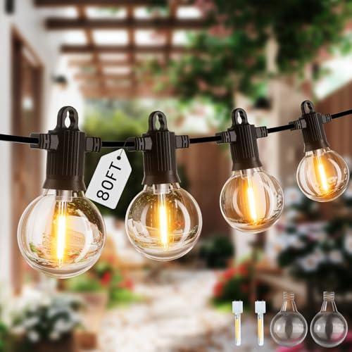 ZOTOYI Catena Luminosa Esterno LED 80FT/24M - IP65 Impermeabile - G40 Luci per Spazi Aperti con 35 Lampadine in Plastica Antigoccia Bianca Calda, Filo in Rame Puro per Giardini Negozi Bar all'esterno