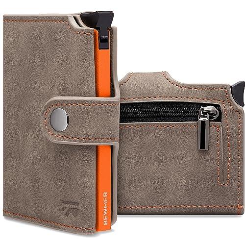 BEWMER v2 Portafoglio Uomo Slim In Similpelle Con Protezione RFID Anticlonazione – Porta Carte Di Credito Uomo E Donna Per 9 Tessere, Con Portamonete – Porta Tessere, Beige Arancione
