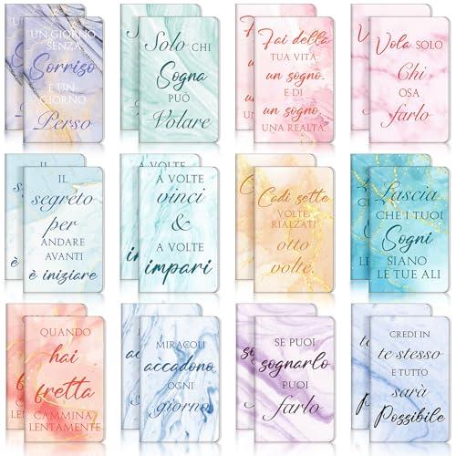 Sinmoe 24 Mini Quaderni Originali Taccuini Tascabili con Frasi Motivazionali Italiano Regalo Laurea Regalo Motivizionale per Studenti Colleghi Ufficio Natale, 12 Stili