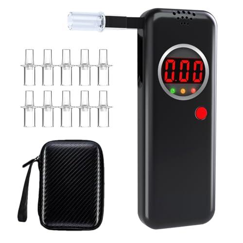 Etilometro Portatile, Alcol Test con Display LCD a Colori Digitali, Etilometro Certificato per Uso Domestico e Professionale, Codice della Strada, Tester di Alcol con Bocchetti di 10 Pezzi (Nero)