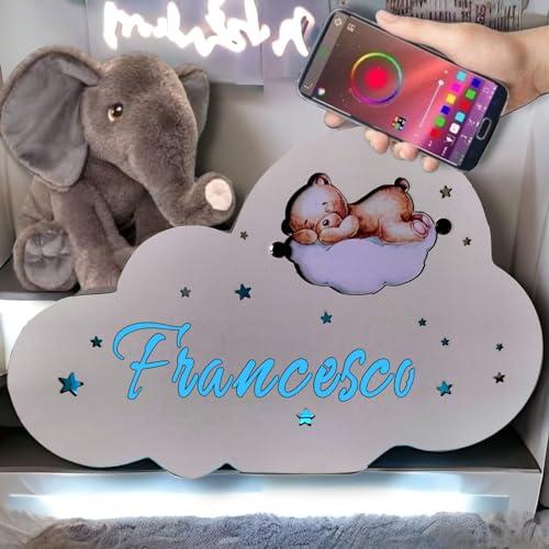 Lampada Notturna per Bambini Personalizzata Made in Italy, Luce Notturna Bambini da Presa, Lampada Neonato Notturna, Regalo per Decorazione Cameretta (Nuvola)– Lo Realizzo®