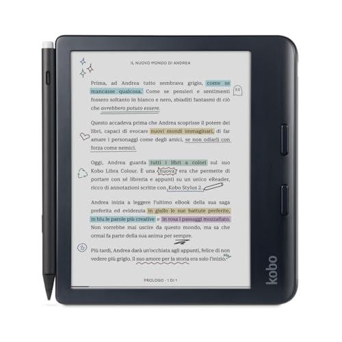 Kobo Libra Colour bundle con Stylus 2 inclusa | eReader | Display antiriflesso a colori E Ink Kaleido™ 3 da 7” | Modalità Scura| I Audiolibri | Impermeabile (Nero)