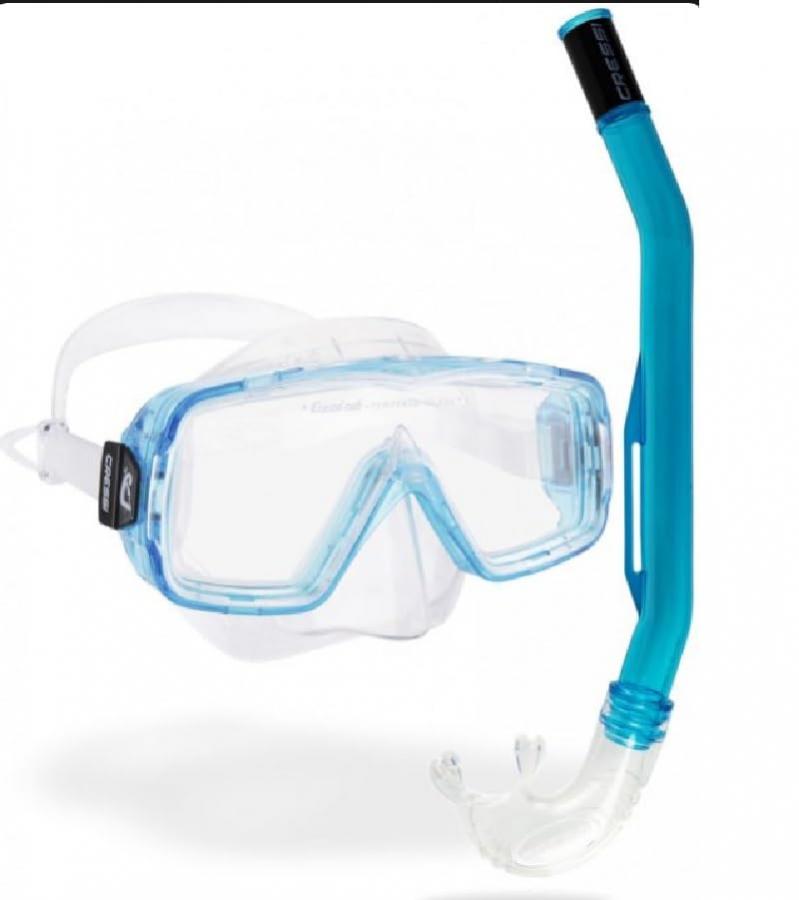 CRESSI Sirena & Island 2.0 Clear/Aquamarine - Snorkeling Combo Set Maschera Sirena + Aeratore Island 2.0, Trasparente/Acquamarina, Taglia Unica, Unisex