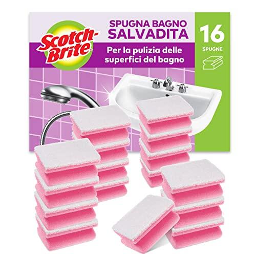 Scotch-Brite Spugna abrasiva per bagno Salvadita, 16 pezzi per confezione - spugna abrasiva antigraffio per la pulizia delle superfici del bagno, come vetro, cromature e ceramica