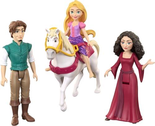 Mattel Disney Princess, Confezione da 4 mini bambole con Rapunzel, Flynn Rider, Madre Gothel e il cavallo Maximus con sella, ispirato al film, JHG85