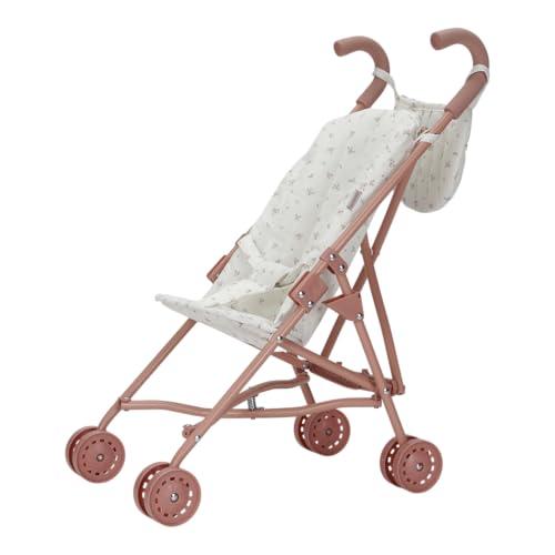 Little Dutch Passeggino per bambole pieghevole in metallo con manici morbidi e borsa, per bambole da 33-46 cm, White Meadows/rosa