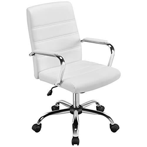 Yaheetech Sedia Ufficio Scrivania Bianca Ergonomica Ecopelle Altezza Regolabile Girevole a Rotelle Reclinabile per Computer Imbottita con Braccioli Portata 130 kg