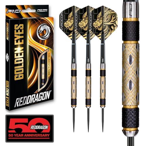RED DRAGON Freccette Golden Eyes – Set Professionale in tungsteno 85% da 32 g con Alette e steli