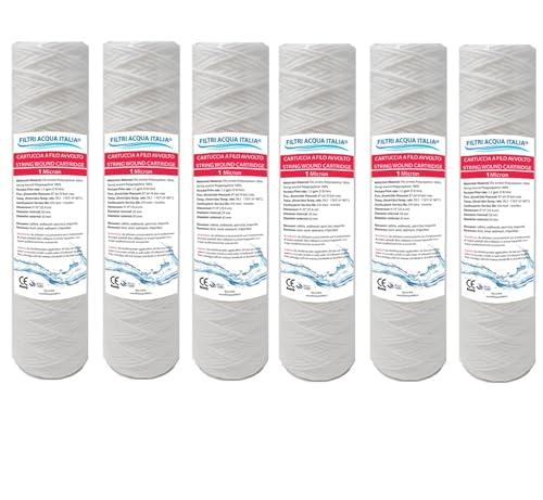 CARTUCCIA FILTRO FILO AVVOLTO 10 POLLICI MICRON 1 POLIPROPILENE SEDIMENTI SET 6 PEZZI