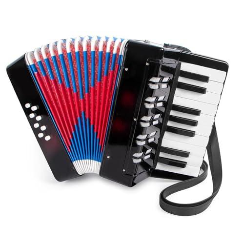 NEWFUN Fisarmonica per Bambini e Adulti, 17 Tasti e 8 Bassi, Con Cinghie Regolabili, Adatto a Studenti, Bambini, Adulti Principianti, Nero