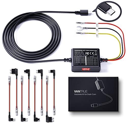 VANTRUE Kit di cavi USB C a 5 velocità, 3,5 mspostamento di tipo C, kit di cablaggio da 12V-24V a 5V per Dash Cam con portafusibili, protezione da bassa tensione per Dashcam E3/ N4/ N4 Pro/ N5/ N2S