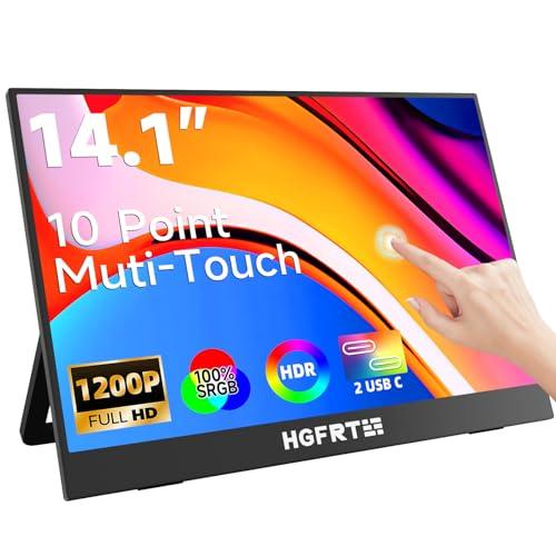 HGFRTEE Monitor Portatile Touch Screen 14 Pollici, 1920 x 1200 Schermo Portatile, IPS, sRGB 100%, USB C e Mini HDMI, VESA, supporto pieghevole, Altoparlanti Doppi per Laptop/PC/Cellulare