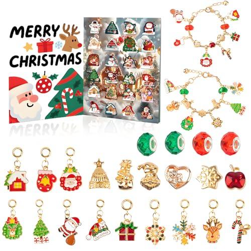 Calendario Avvento 2025 Bambina, Calendario Avvento Gioielli Bracciale Fai da Te, kit per la Creazione di Gioielli, con 2 Catene 22 Charms, 4-12 Anni kinder di Regalini Natale Ragazze Braccialetti