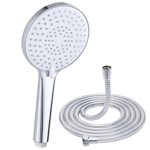 YEAUPE PRO - Soffione doccia con 3 tipi di getto, soffione doccia rotondo (diametro 120 mm), soffione doccia ad alta pressione a risparmio d'acqua (1 soffione doccia e tubo)