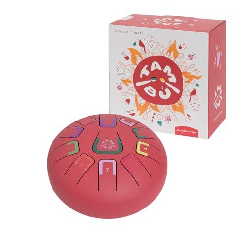 TAMBÚ - Tamburo in acciaio, 20,3 cm, 11 note, Handpan, strumento a percussione metallico (rosso opaco)