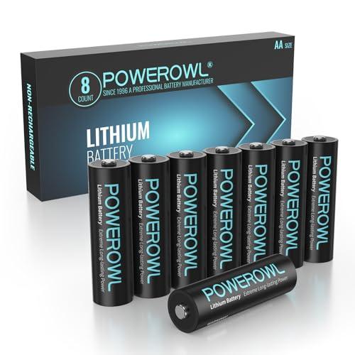 POWEROWL Batterie AA, Batterie Litio AA 1,5V, Batteria Doppia A - Confezione da 8 (Non ricaricabile)