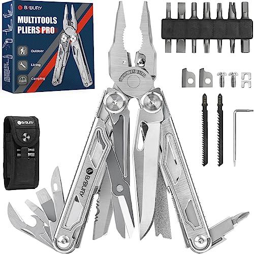 BIBURY Pinza Multiuso, Pinza Multifunzione in Acciaio Inox, Multitool con Forbici Potenziati, 2 Seghe Sostituibili e Set di Cacciaviti, Idee Regalo Uomo Compleanno Regalo Anniversario Originale