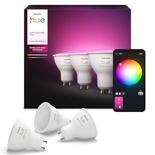 Philips Hue Faretto Smart GU10, Luce Bianca e Colorata (3 pezzi), 400lm, Compatibile con Bluetooth, Controllo vocale con Alexa, Apple Home e Google Assistant