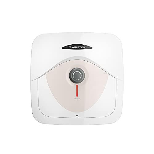 Ariston Dune RS - Scaldabagno Elettrico 15 Litri 36x34x36, Boiler Elettrico con Display LED per Controllo Temperatura, Installazione in Italia Sopralavello Beige 220V, Classe Energetica A