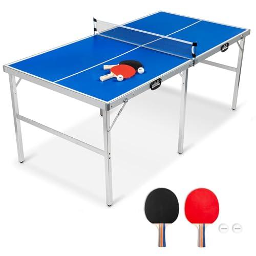 Tavolo da ping pong pieghevole da interno Tavolo da ping pong portatile con rete, palline, racchette, blu 180 x90 x76 cm
