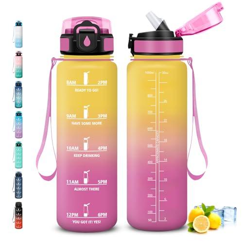 Grsta Borraccia 1 litro, Borraccia con Cannuccia, Senza Perdite, Borraccie Palestra, Borracce con Slogan Motivazionale, Borraccie Motivazionale, Facile da Trasportare, per Scuole, Campeggio, Yoga