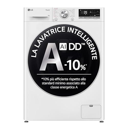 LG AI DD F4R709TAIDD Lavatrice Classe A -10%, Carica Frontale Serie R7, Lavatrice 9kg, 1400 giri, AI Wash, TurboWash 360, Lavaggio a Vapore, Wi-Fi, Motore Direct Drive, Libera Installazione, Bianca