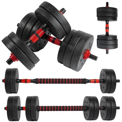 unycos - Manubri Regolabili con Dischi 10 kg【E-Book con 50 Esercizi】Coppia di Pesi con Barra di Collegamento Antiscivolo per Allenamento, Palestra in Casa, Fitness (Red Transformer)